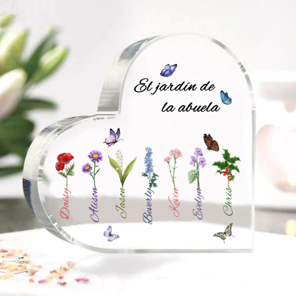 A mi mamá/abuela-Placa de acrílico en forma de corazón jardín de flores 7 nombres y 1 texto personalizados | Jessemade 