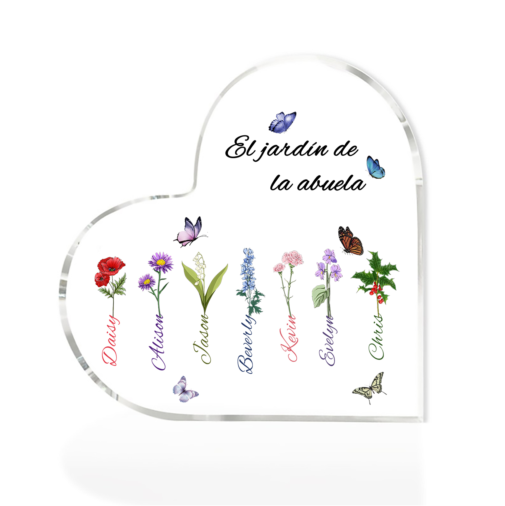 A mi mamá/abuela-Placa de acrílico en forma de corazón jardín de flores 7 nombres y 1 texto personalizados | Jessemade 
