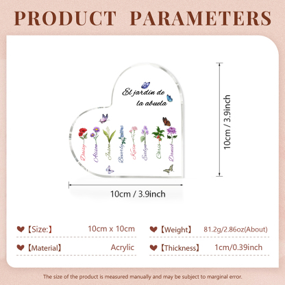 A mi mamá/abuela-Placa de acrílico en forma de corazón jardín de flores 8 nombres y 1 texto personalizados | Jessemade 