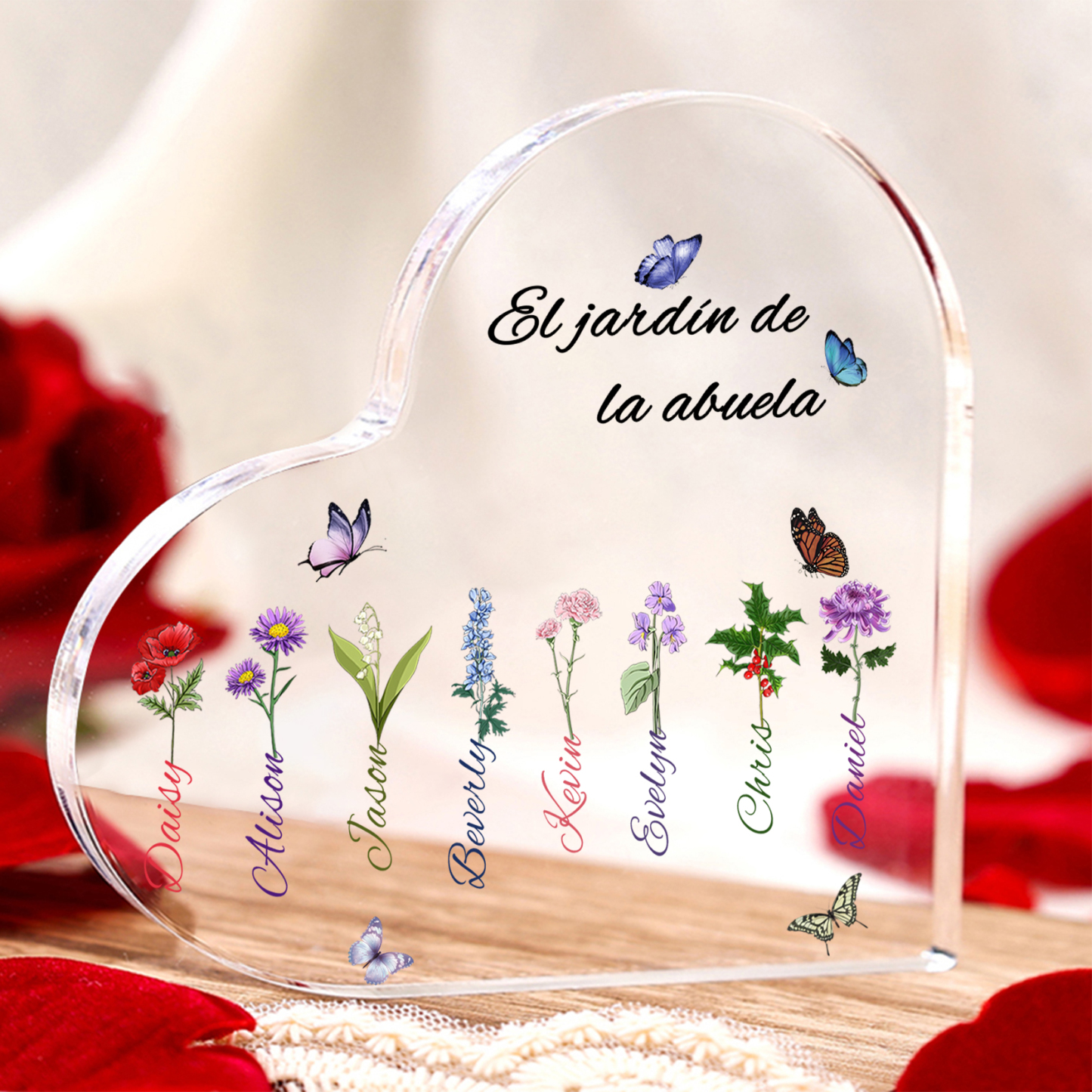 A mi mamá/abuela-Placa de acrílico en forma de corazón jardín de flore