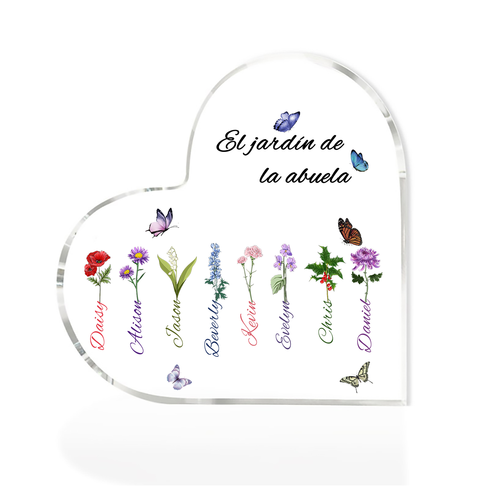 A mi mamá/abuela-Placa de acrílico en forma de corazón jardín de flores 8 nombres y 1 texto personalizados | Jessemade 