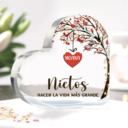 A la familia-Placa de acrílico en forma de corazón árbol de vida y corazones 1 nombre personalizado | Jessemade