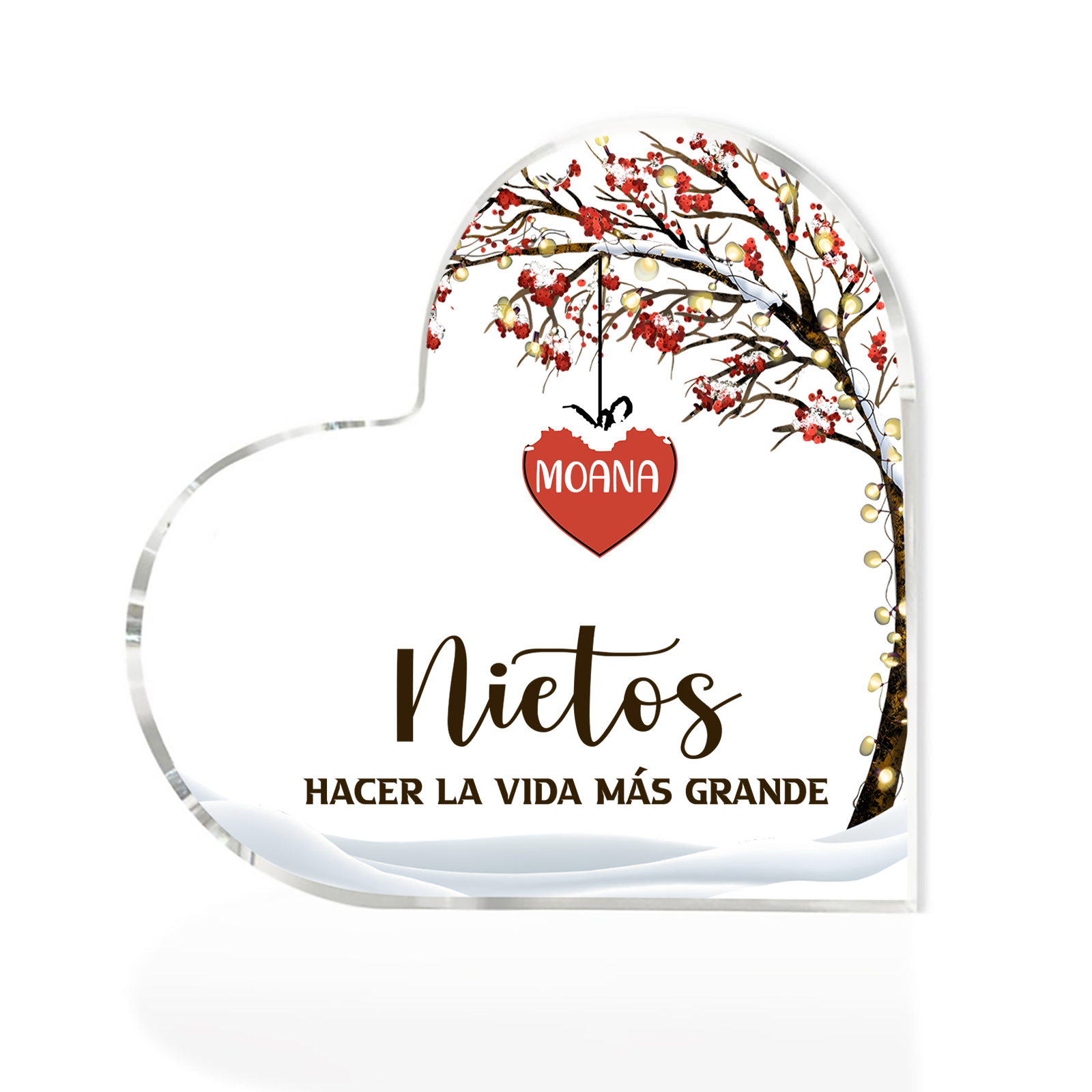 A la familia-Placa de acrílico en forma de corazón árbol de vida y corazones 1 nombre personalizado | Jessemade