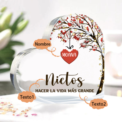 A la familia-Placa de acrílico en forma de corazón árbol de vida y corazones 1 nombre personalizado | Jessemade