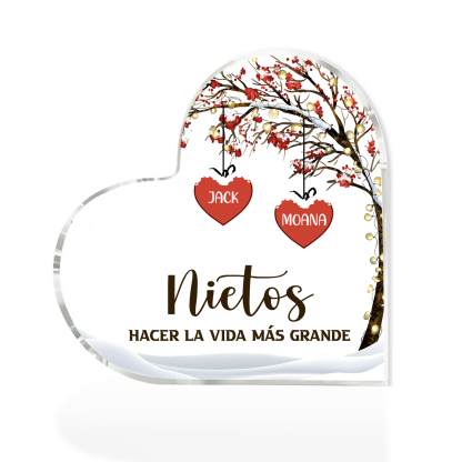 A la familia-Placa de acrílico en forma de corazón árbol de vida y corazones 2 nombres personalizados | Jessemade