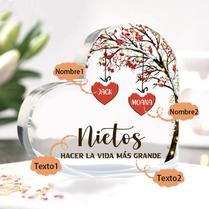 A la familia-Placa de acrílico en forma de corazón árbol de vida y corazones 2 nombres personalizados | Jessemade