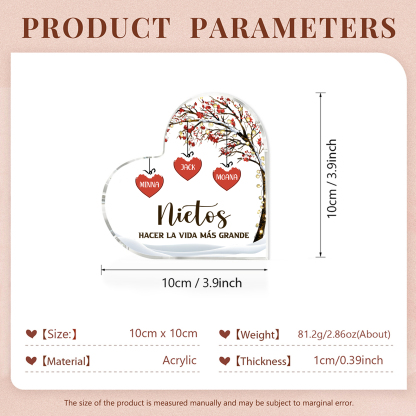 A la familia-Placa de acrílico en forma de corazón árbol de vida y corazones 3 nombres personalizados | Jessemade