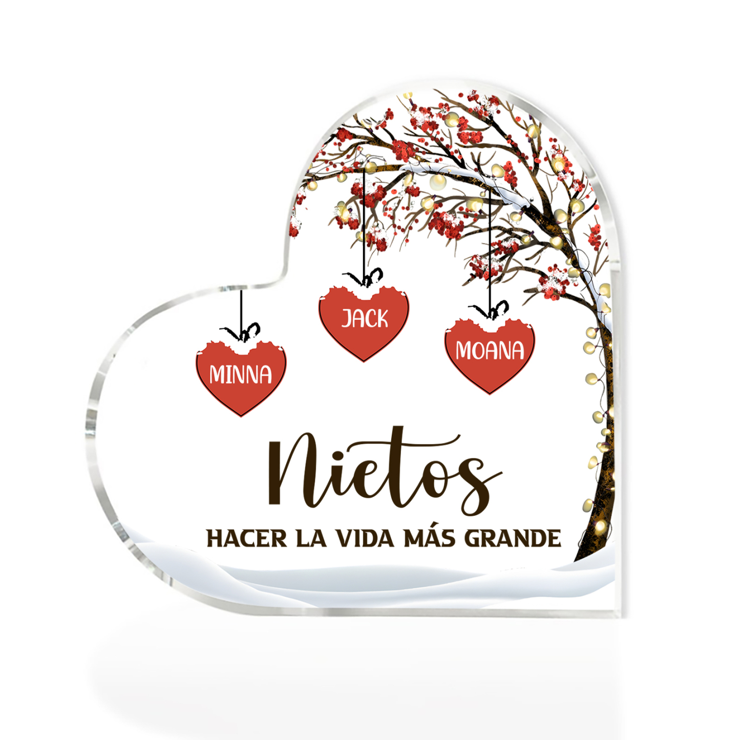 A la familia-Placa de acrílico en forma de corazón árbol de vida y corazones 3 nombres personalizados | Jessemade