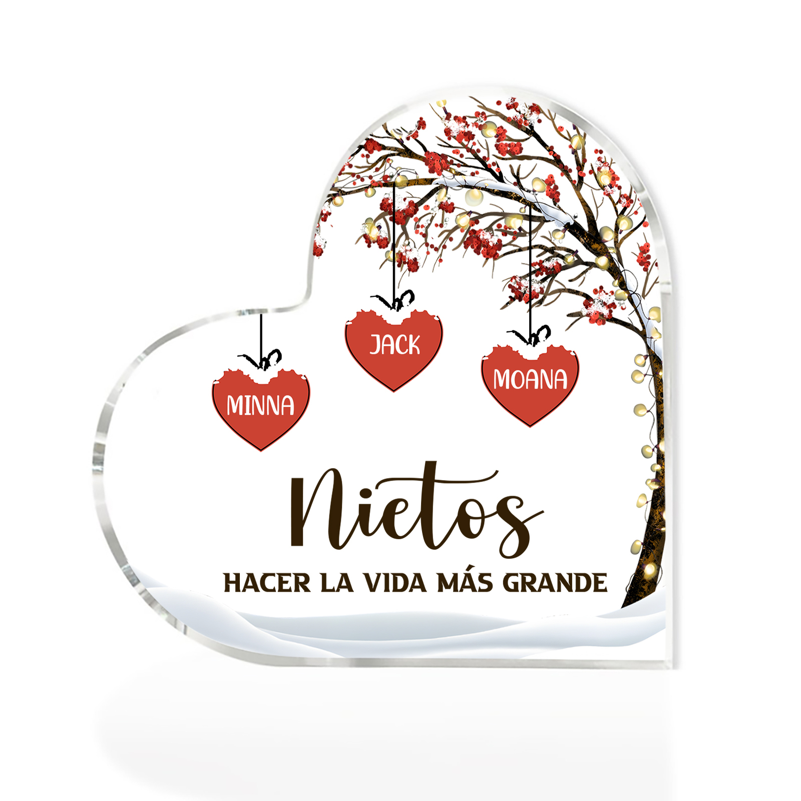 A la familia-Placa de acrílico en forma de corazón árbol de vida y corazones 3 nombres personalizados | Jessemade