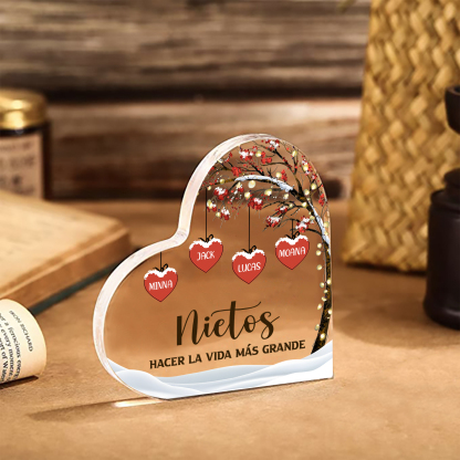 A la familia-Placa de acrílico en forma de corazón árbol de vida y corazones 4 nombres personalizados | Jessemade