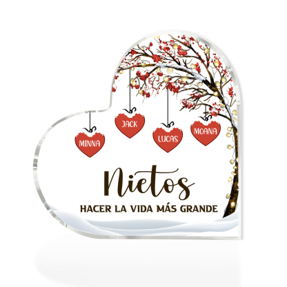 A la familia-Placa de acrílico en forma de corazón árbol de vida y corazones 4 nombres personalizados | Jessemade