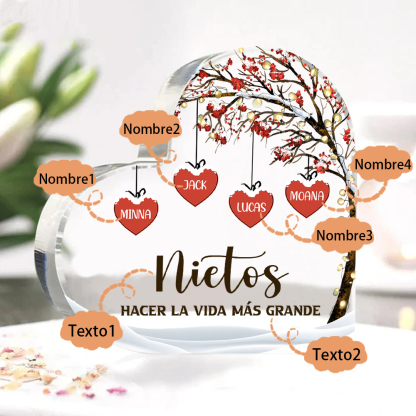 A la familia-Placa de acrílico en forma de corazón árbol de vida y corazones 4 nombres personalizados | Jessemade