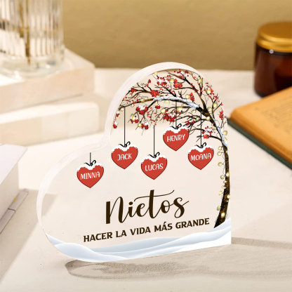 A la familia-Placa de acrílico en forma de corazón árbol de vida y corazones 5 nombres personalizados | Jessemade