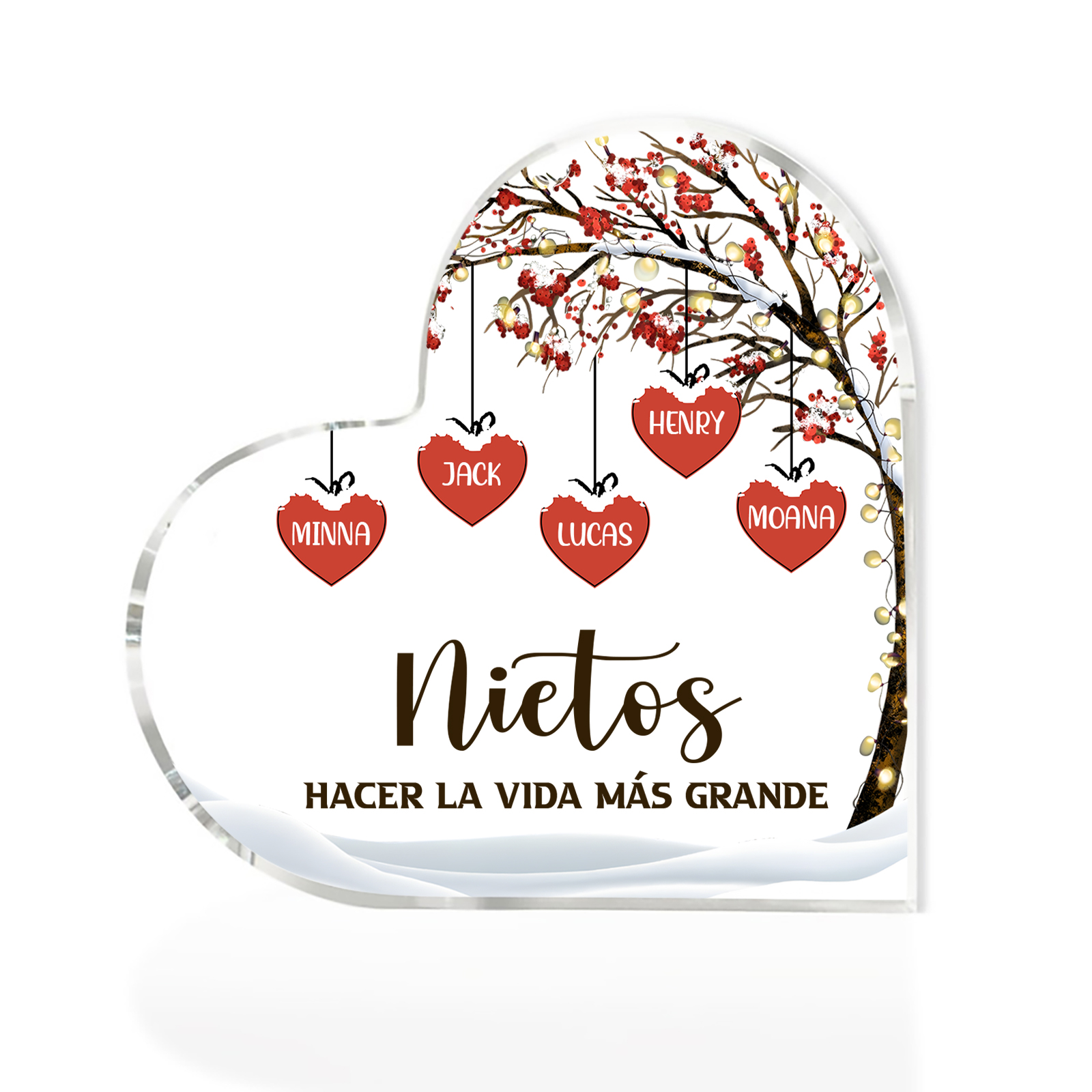 A la familia-Placa de acrílico en forma de corazón árbol de vida y corazones 5 nombres personalizados | Jessemade