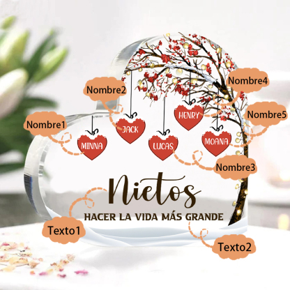 A la familia-Placa de acrílico en forma de corazón árbol de vida y corazones 5 nombres personalizados | Jessemade