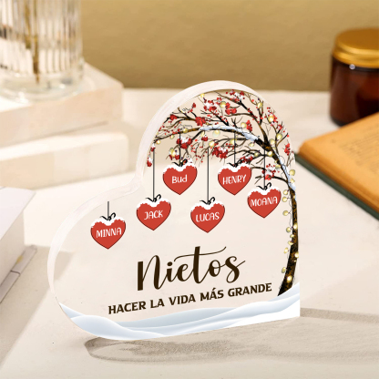 A la familia-Placa de acrílico en forma de corazón árbol de vida y corazones 6 nombres personalizados | Jessemade