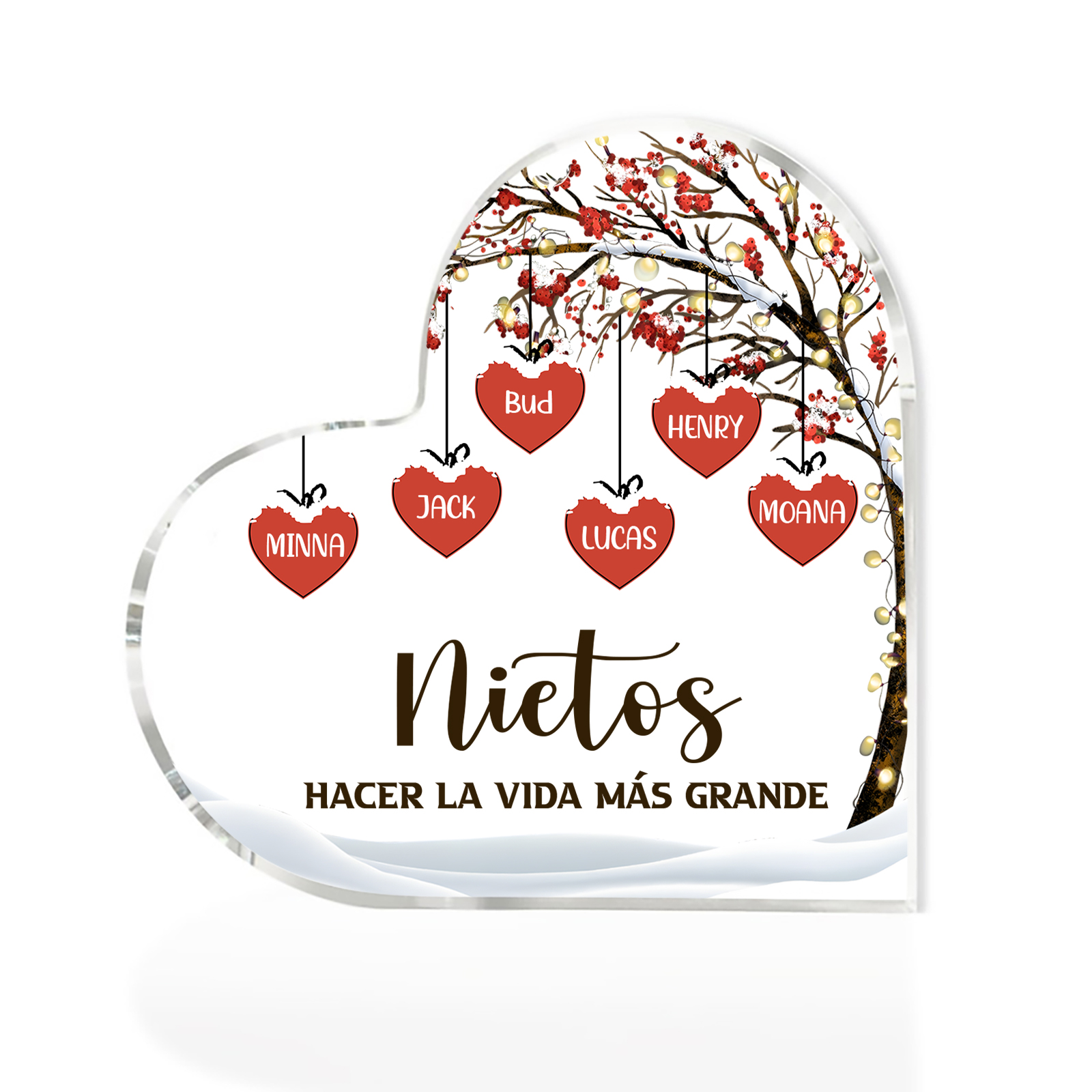 A la familia-Placa de acrílico en forma de corazón árbol de vida y corazones 6 nombres personalizados | Jessemade