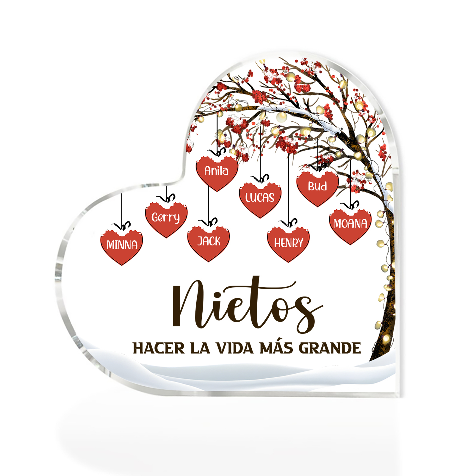 A la familia-Placa de acrílico en forma de corazón árbol de vida y corazones 8 nombres personalizados | Jessemade