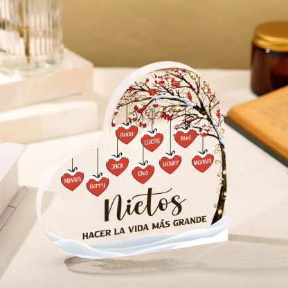 A la familia-Placa de acrílico en forma de corazón árbol de vida y corazones 9 nombres personalizados | Jessemade