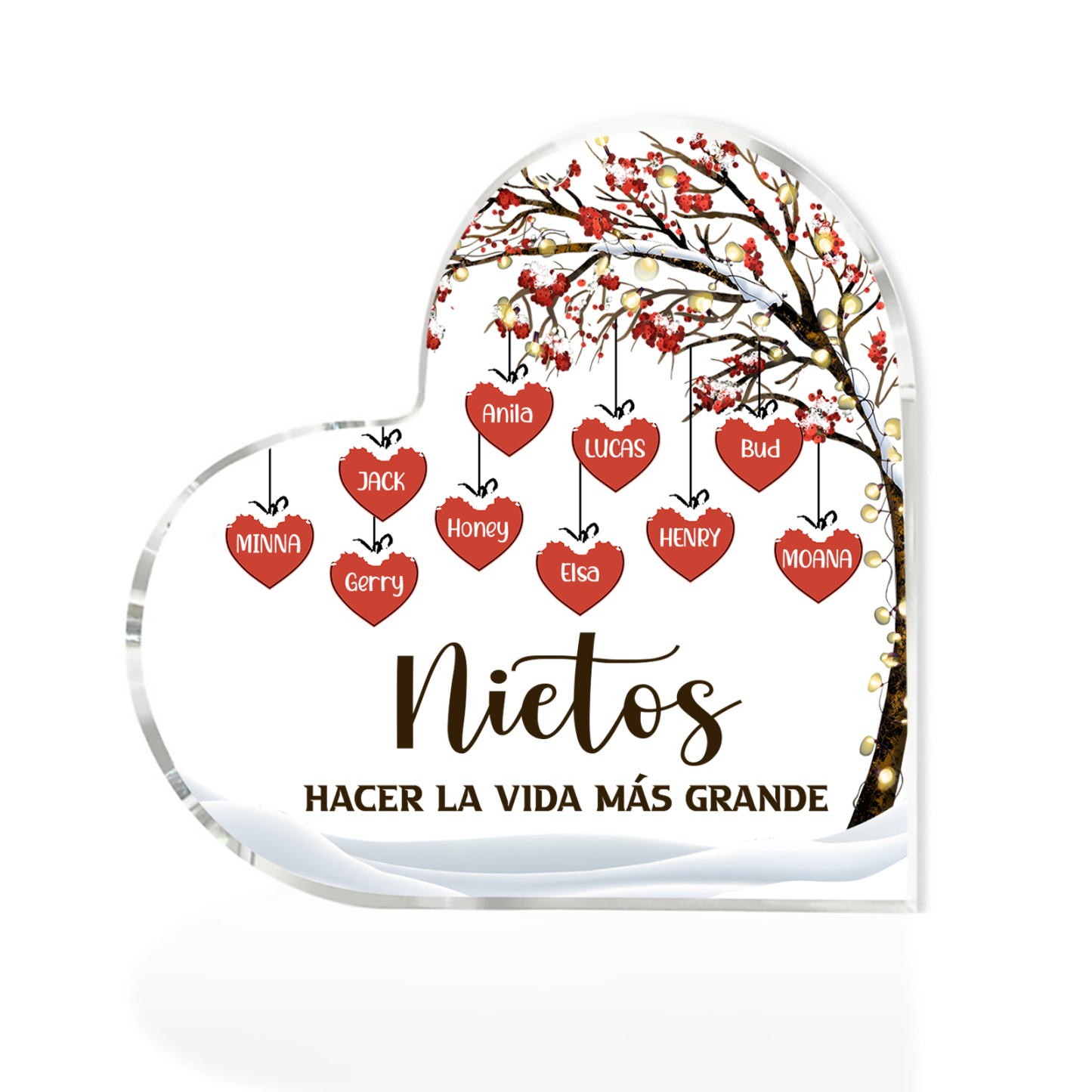 A la familia-Placa de acrílico en forma de corazón árbol de vida y corazones 10 nombres personalizados | Jessemade