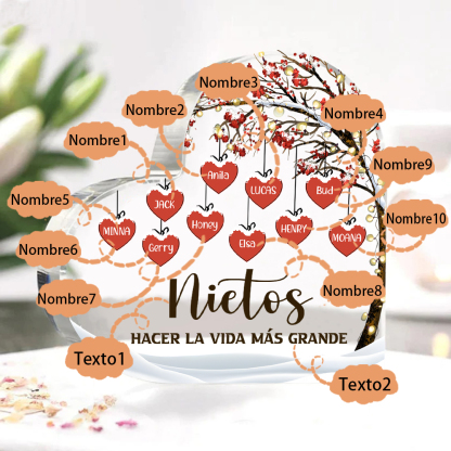 A la familia-Placa de acrílico en forma de corazón árbol de vida y corazones 10 nombres personalizados | Jessemade