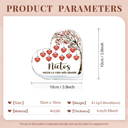 A la familia-Placa de acrílico en forma de corazón árbol de vida y corazones 11 nombres personalizados | Jessemade