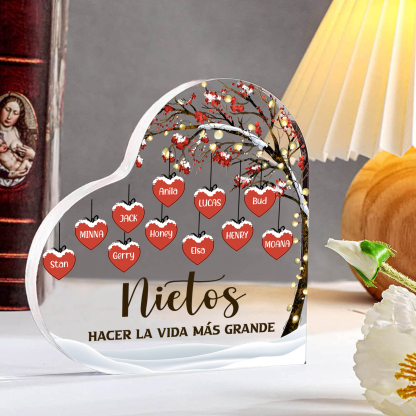 A la familia-Placa de acrílico en forma de corazón árbol de vida y corazones 11 nombres personalizados | Jessemade