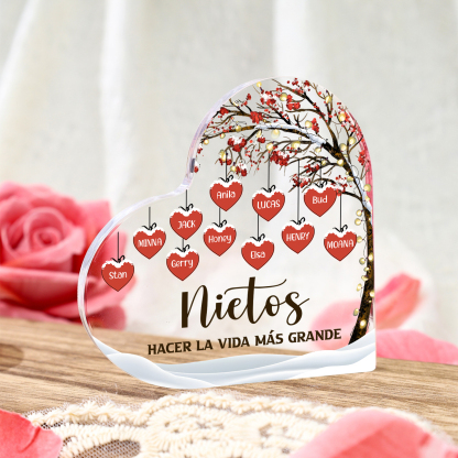 A la familia-Placa de acrílico en forma de corazón árbol de vida y cor