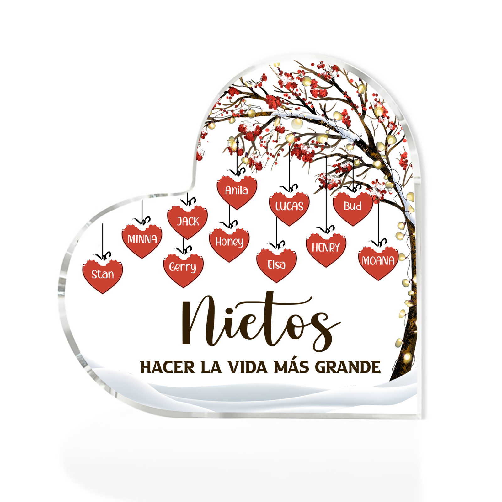 A la familia-Placa de acrílico en forma de corazón árbol de vida y corazones 11 nombres personalizados | Jessemade