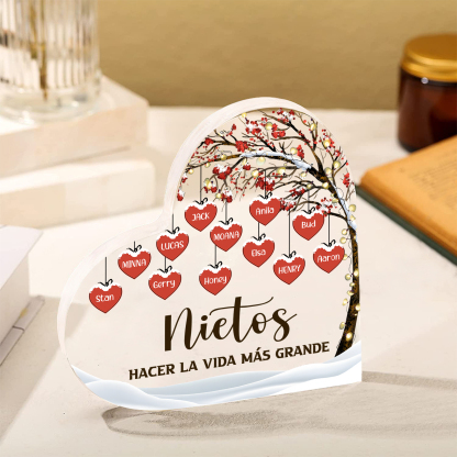 A la familia-Placa de acrílico en forma de corazón árbol de vida y corazones 12 nombres personalizados | Jessemade