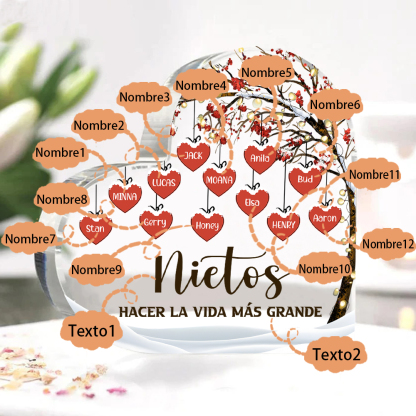 A la familia-Placa de acrílico en forma de corazón árbol de vida y corazones 12 nombres personalizados | Jessemade