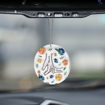 Navidad-Ornamento de acrílico mano y manito con flores 2 nombres personalizados | Jessemade