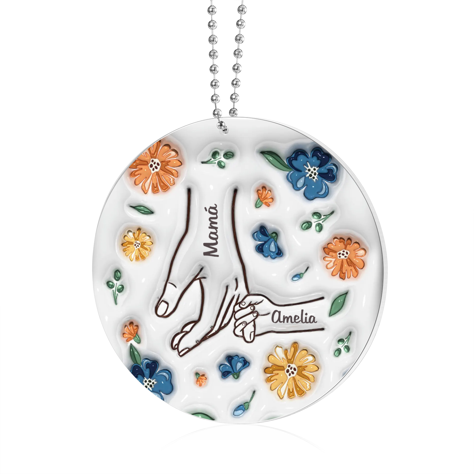Navidad-Ornamento de acrílico mano y manito con flores 2 nombres personalizados | Jessemade
