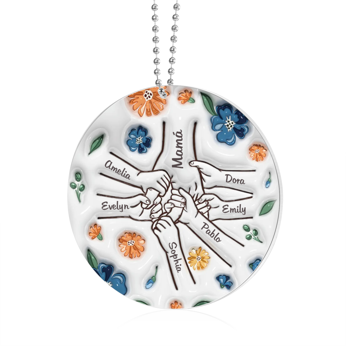 Navidad-Ornamento de acrílico mano y manito con flores 7 nombres personalizados | Jessemade