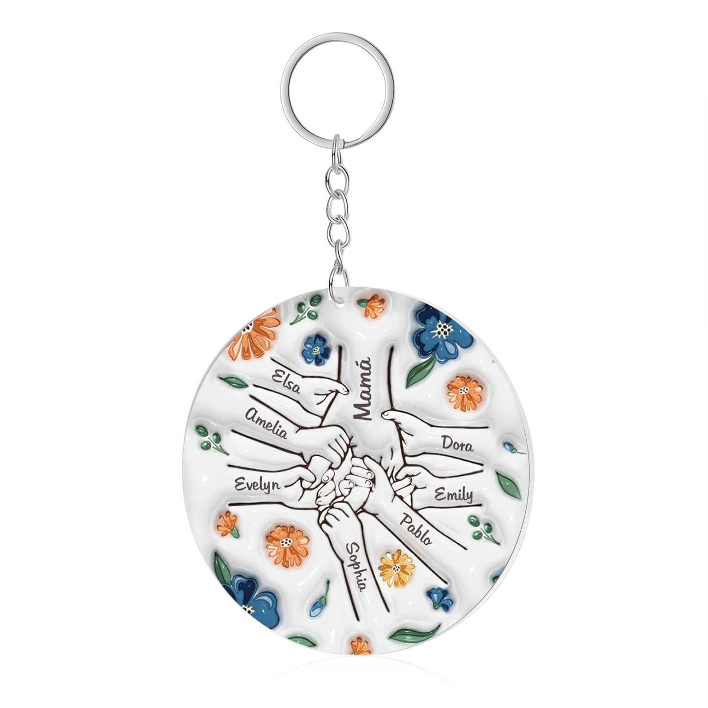 Navidad-Ornamento de acrílico mano y manito con flores 8 nombres personalizados | Jessemade