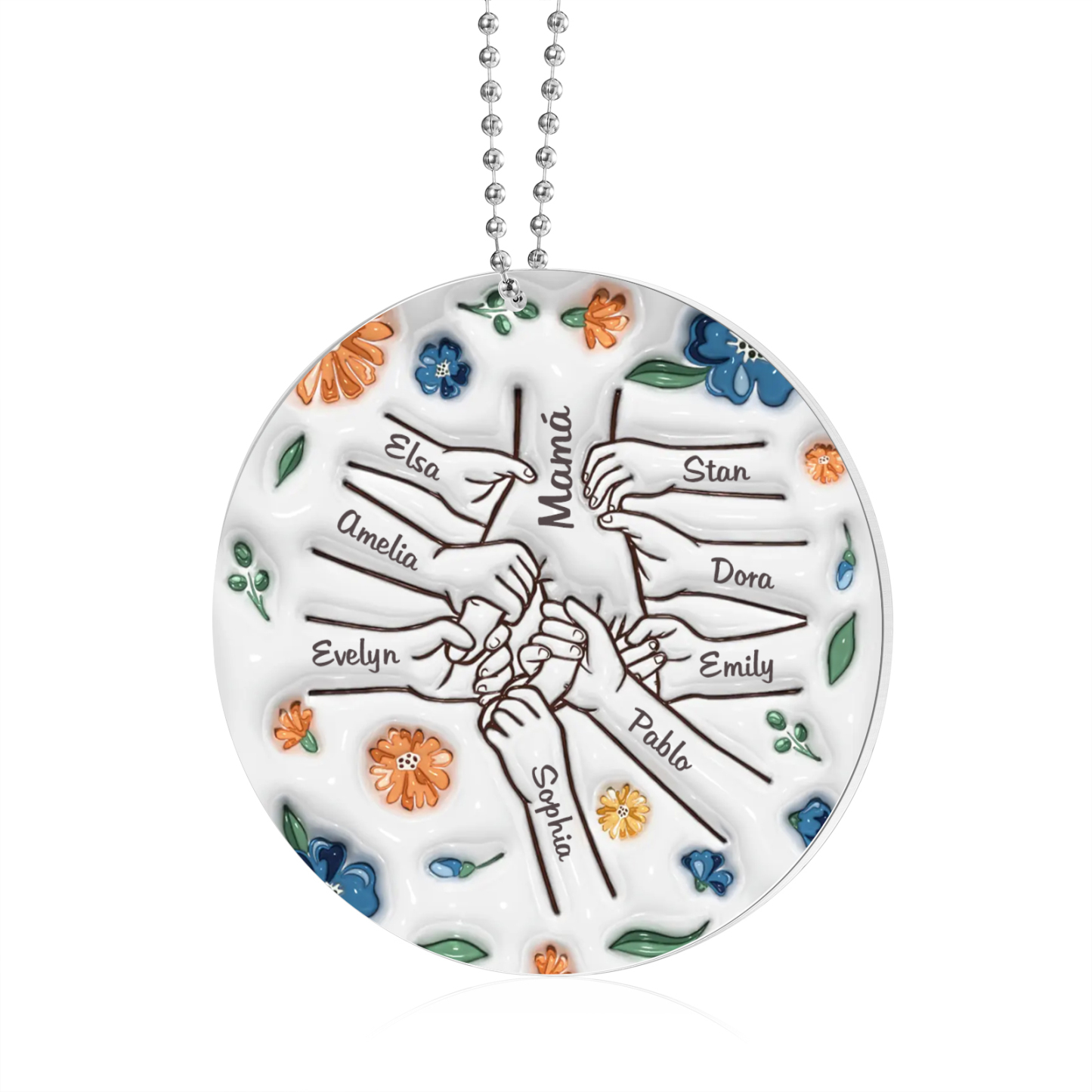 Navidad-Ornamento de acrílico mano y manito con flores 9 nombres personalizados | Jessemade
