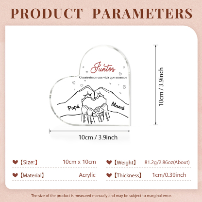 A familia-Placa de acrílico en forma de corazón mano con mano 6 nombres y 2 textos personalizados | Jessemade