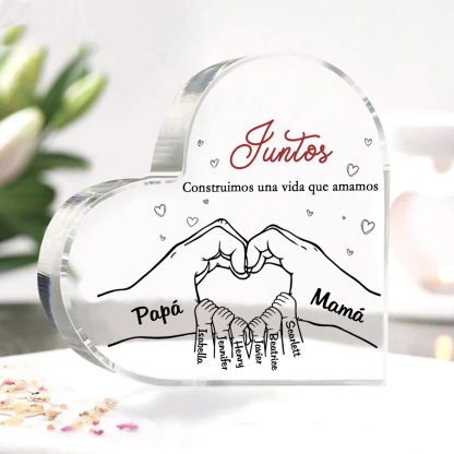A familia-Placa de acrílico en forma de corazón mano con mano 8 nombres y 2 textos personalizados | Jessemade