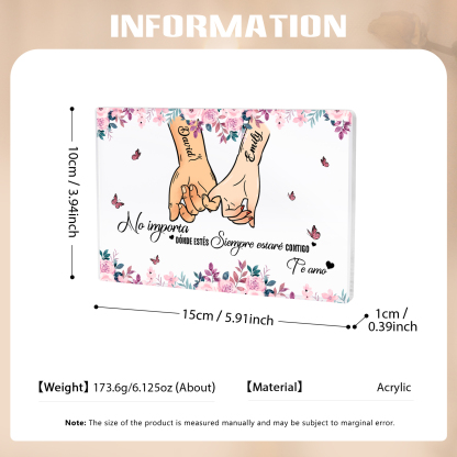 Placa de acrílico en forma de rectángulo para pareja con 2 nombres personalizados | Jessemade
