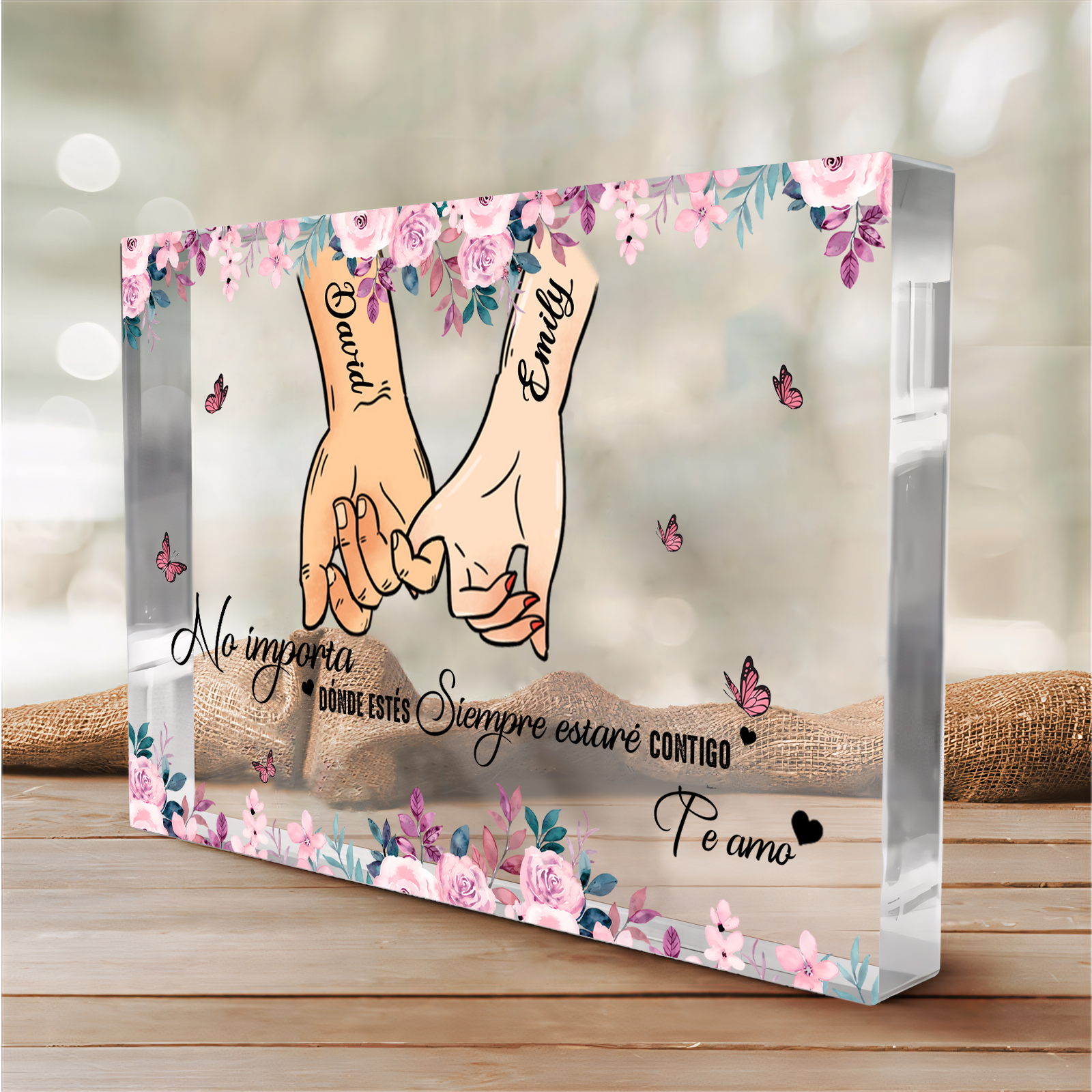 Placa de acrílico en forma de rectángulo para pareja con 2 nombres personalizados | Jessemade