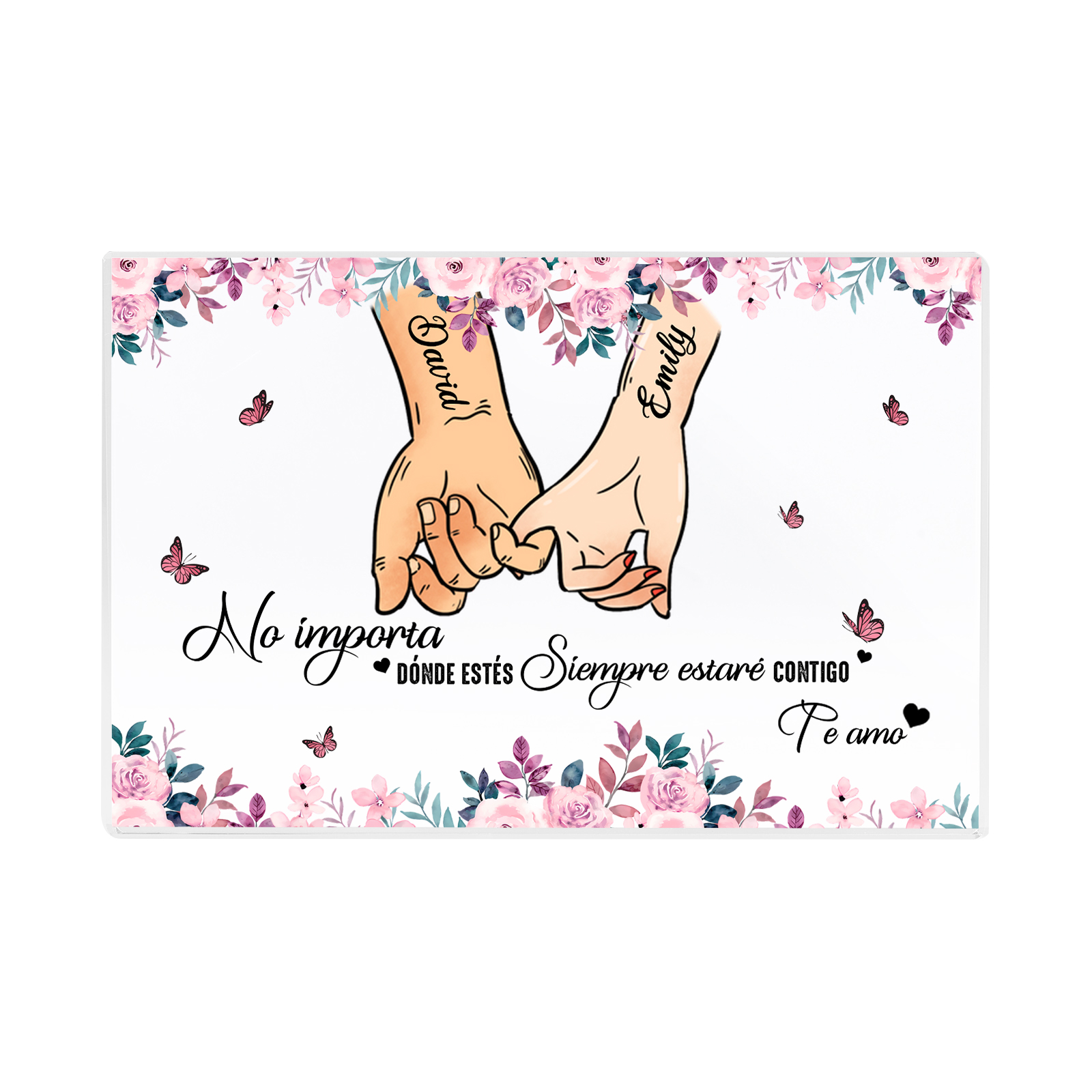 Placa de acrílico en forma de rectángulo para pareja con 2 nombres personalizados | Jessemade