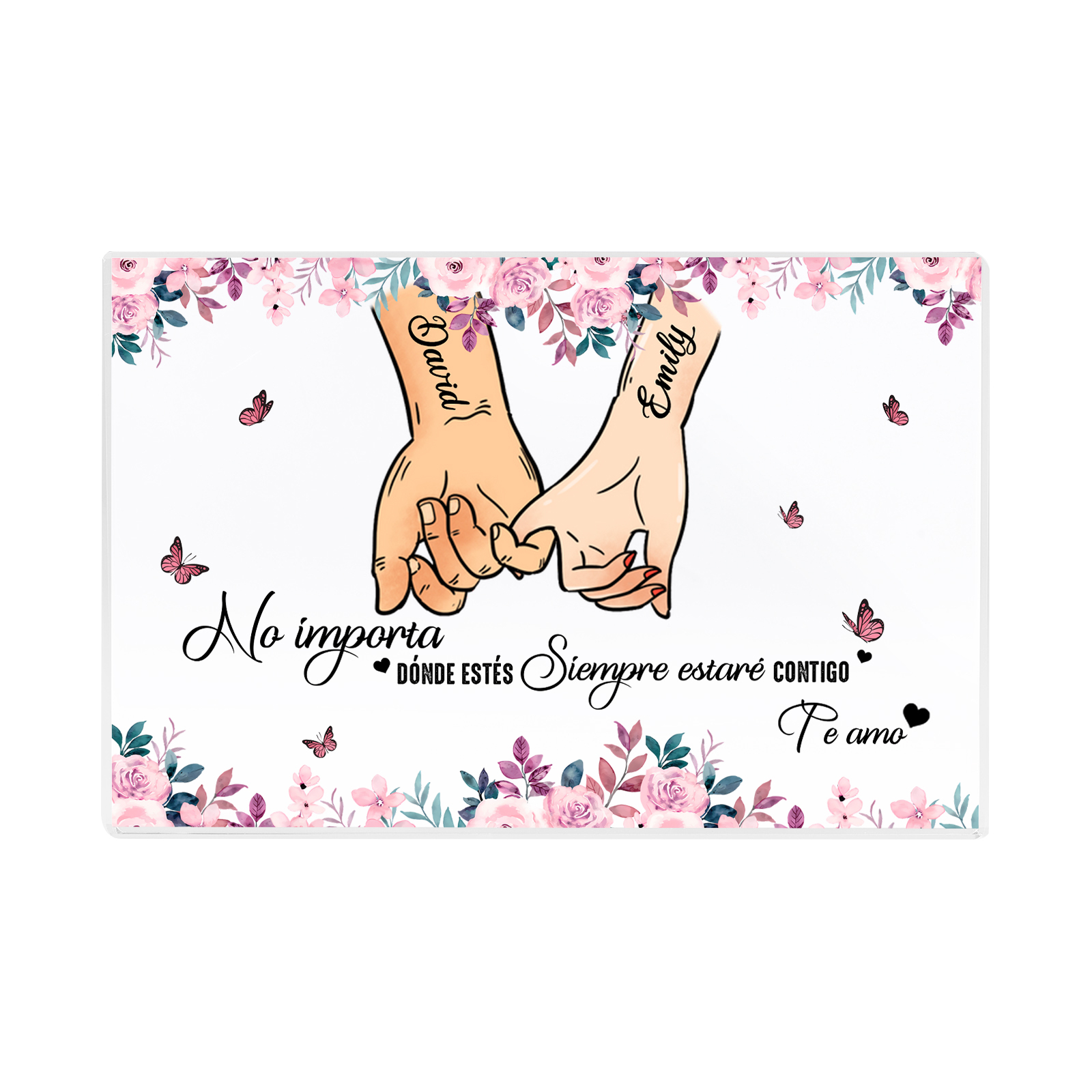 Placa de acrílico en forma de rectángulo para pareja con 2 nombres personalizados | Jessemade