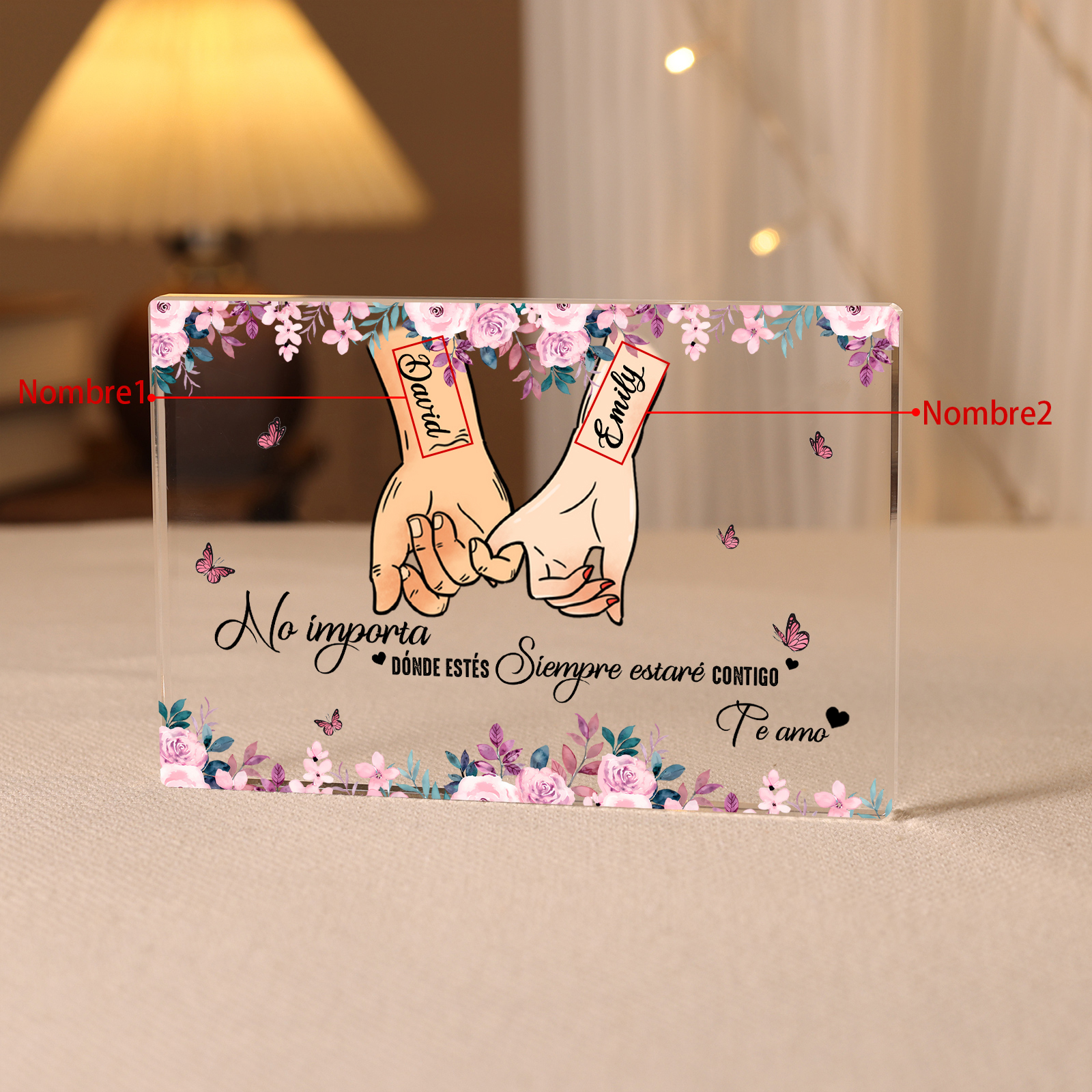 Placa de acrílico en forma de rectángulo para pareja con 2 nombres personalizados | Jessemade