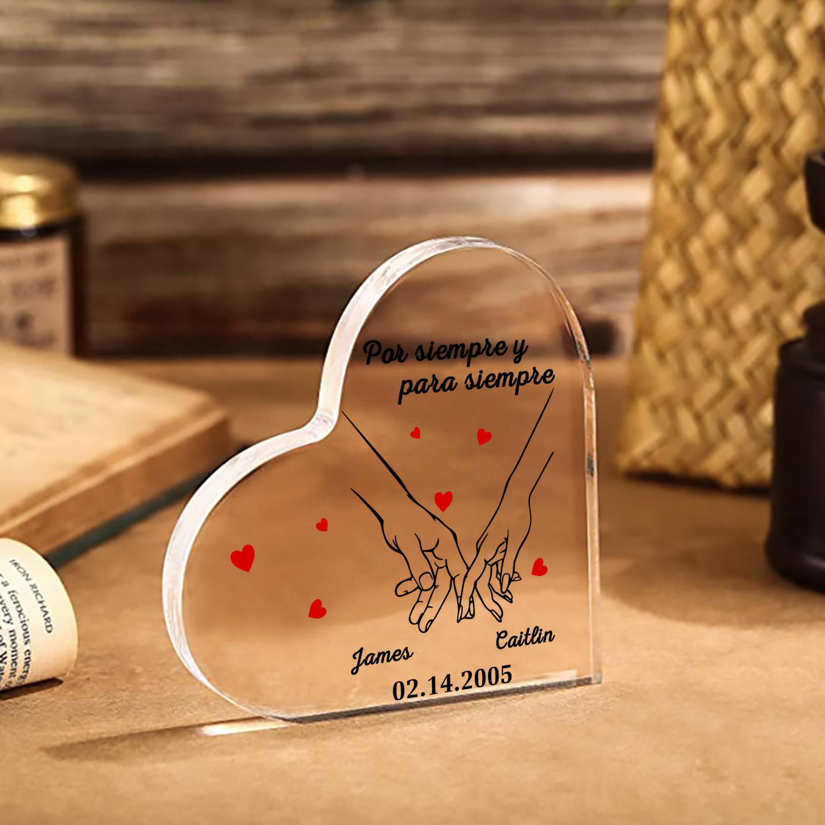 Placa de acrílico en forma de corazón para pareja con 2 nombres y fecha personalizados | Jessemade