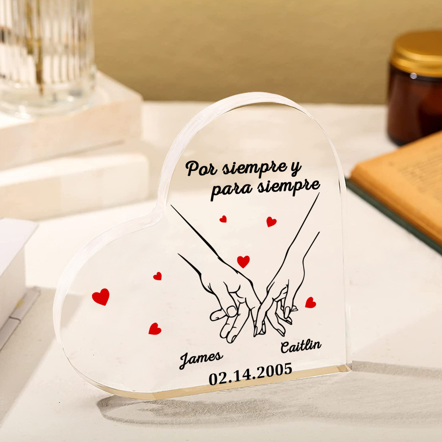 Placa de acrílico en forma de corazón para pareja con 2 nombres y fecha personalizados | Jessemade