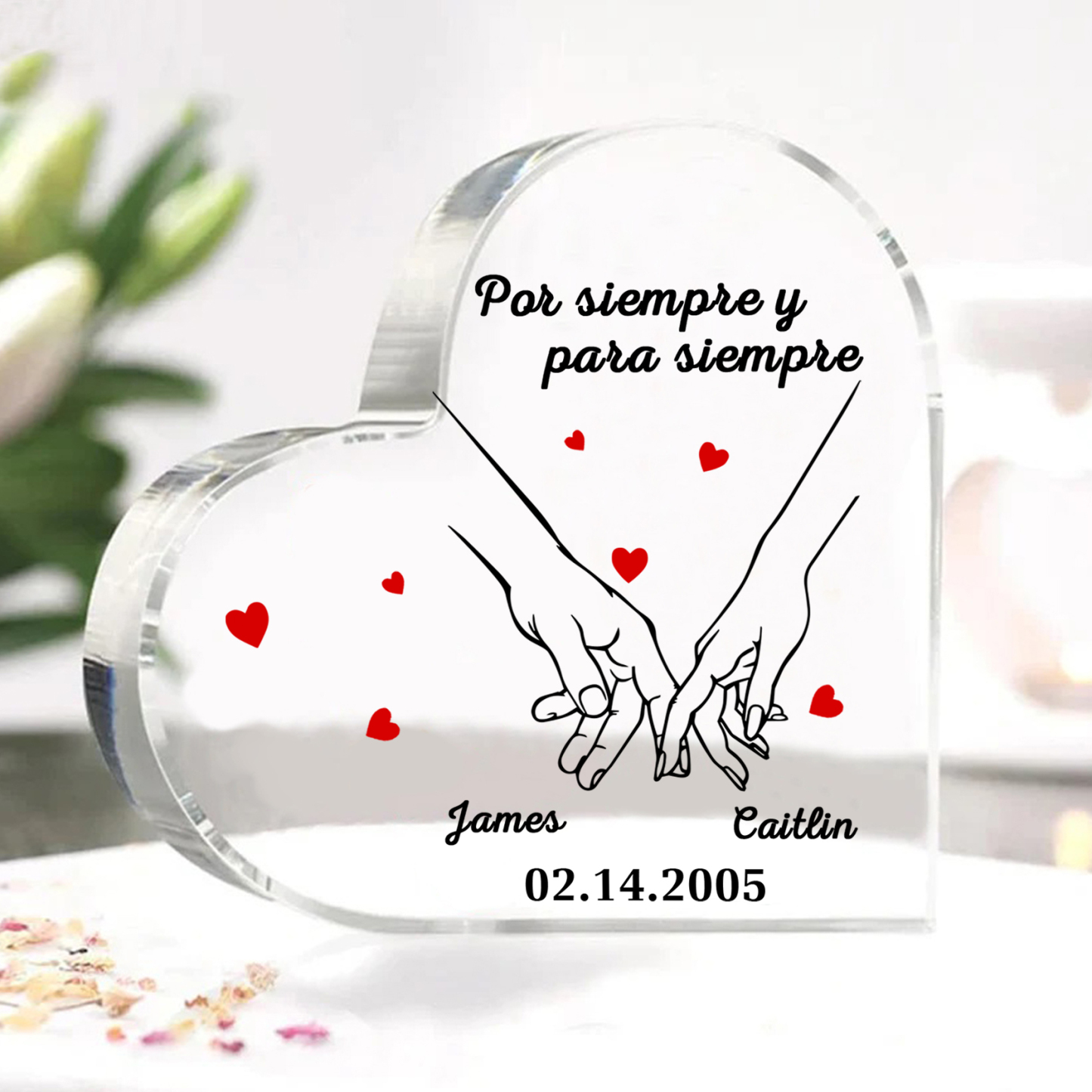Placa de acrílico en forma de corazón para pareja con 2 nombres y fecha personalizados | Jessemade