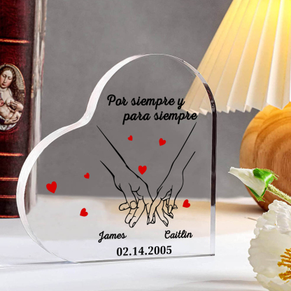 Placa de acrílico en forma de corazón para pareja con 2 nombres y fecha personalizados | Jessemade
