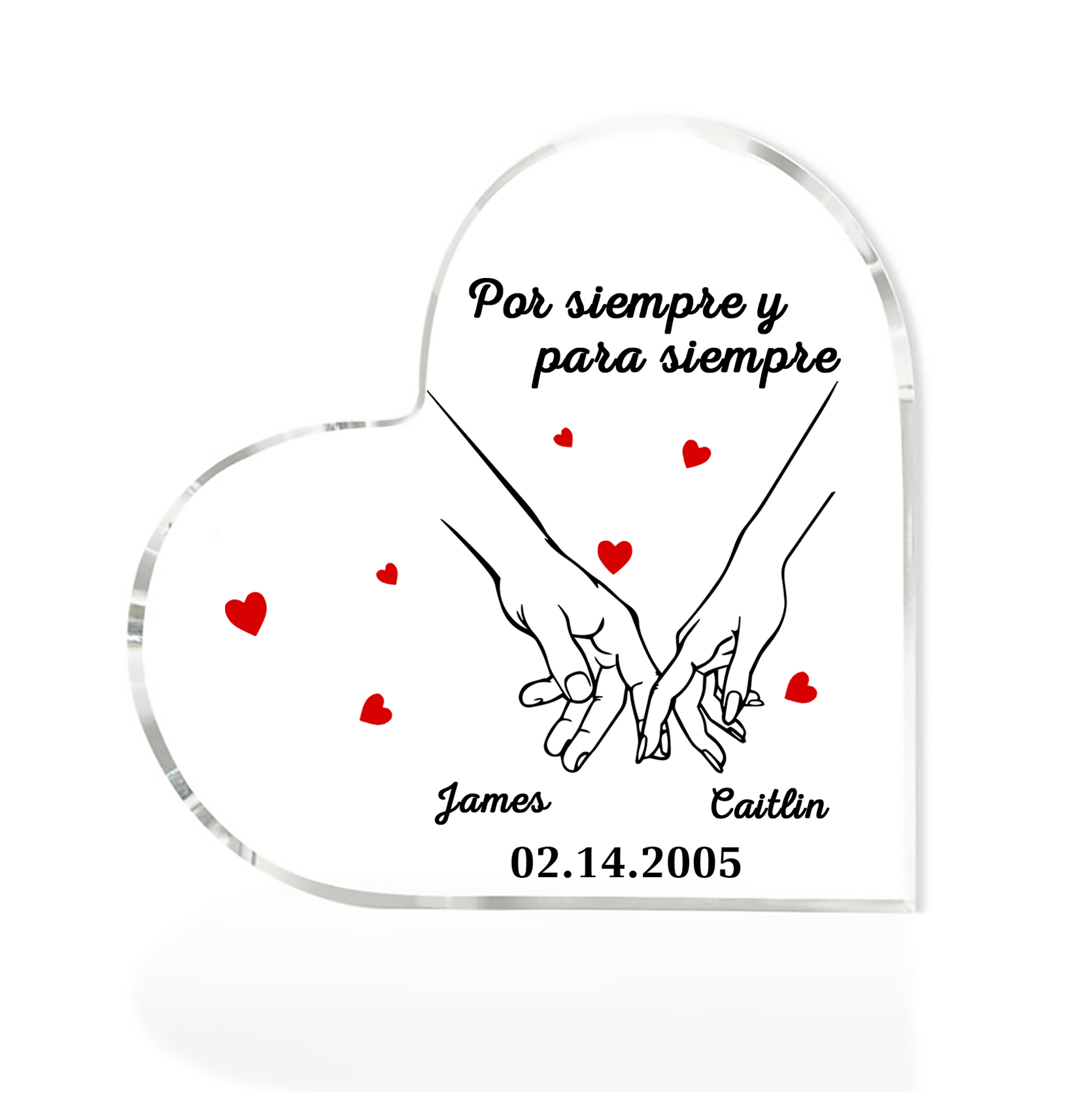 Placa de acrílico en forma de corazón para pareja con 2 nombres y fecha personalizados | Jessemade