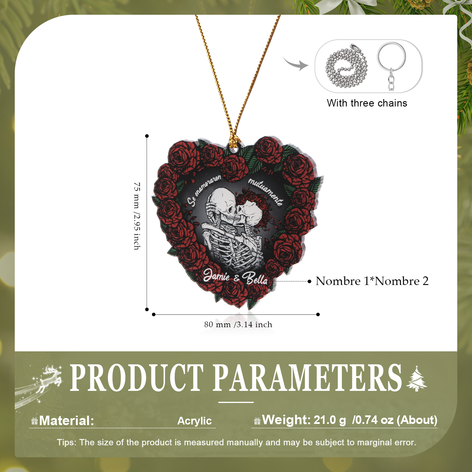 Navidad-Ornamento para pareja de acrílico en forma de corazón 2 nombres personalizados | Jessemade