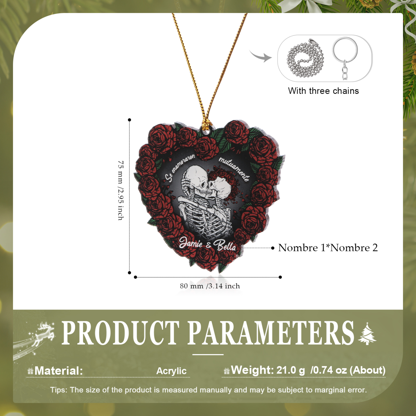 Navidad-Ornamento para pareja de acrílico en forma de corazón 2 nombres personalizados | Jessemade